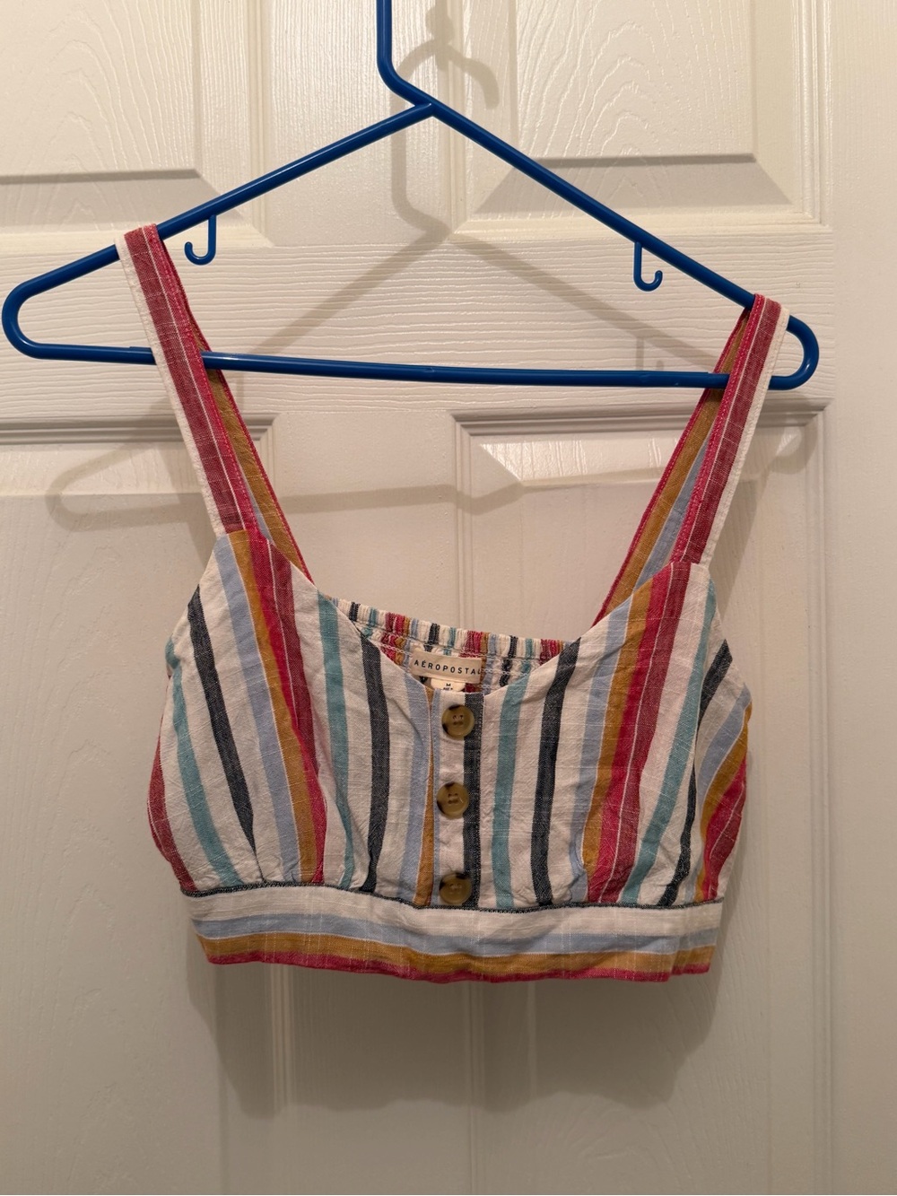 Aeropostale Red, Yellow, Blue & Green Striped Crop Tank
